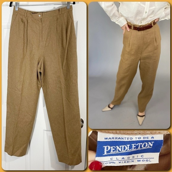 vintage PENDLETON 100% Virgin Wool Camel Brown Straight Leg Trousers - Womens 12 - Picture 1 of 11
